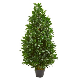 Nearly Natural 4-ft Bay Leaf Artificial Topiary Tree UV Resistant (Indoor/Outdoor) - 1 of 2