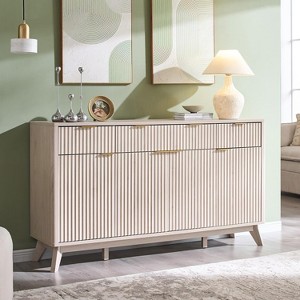 60" Buffet Sideboard Cabinet, Fluted Coffee Bar Table with 3 Drawers & 4 Doors, Modern Sideboard for Dining Room, Living Room - 1 of 4