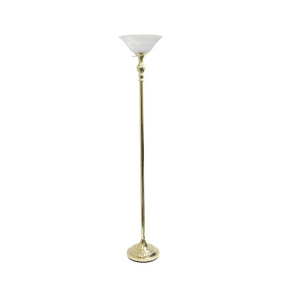 1 Light Torchiere Floor Lamp with Marbleized Glass Shade Gold - Elegant Designs