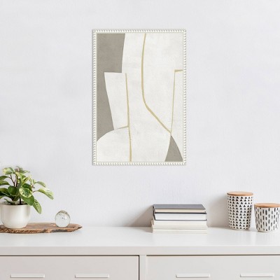 Small White and Gray Abstract Canvas Print with Beaded Frame