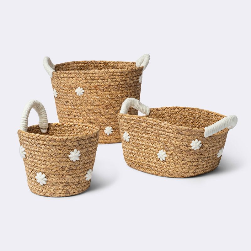 Braided Water Hyacinth with Tufted Embroidery Medium Round Storage Basket - Cloud Island&#8482;, 5 of 6