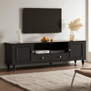 70.9'' Modern TV Stand for TVs up to 80 Inches, Storage Cabinet with 2 Drawers, 2 Cabinets, Open Shelf and Solid Wood Legs - 1 of 4