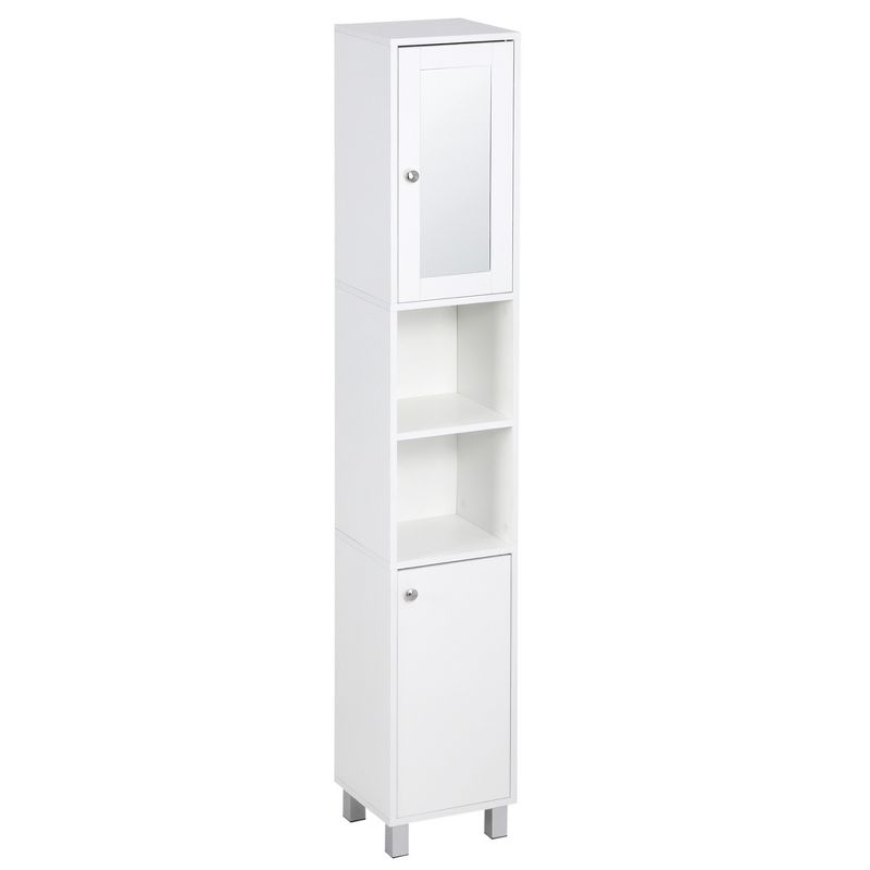kleankin Tall Bathroom Storage Cabinet with Mirror, Wooden Freestanding Tower Cabinet with Adjustable Shelves, for Bathroom, or Living Room, White, 5 of 8
