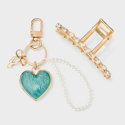 Claw Hair Clip and Bag Charm Pearls - A New Day™ Gold