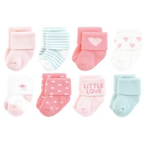 Hudson Baby Infant Girl Cotton Rich Newborn and Terry Socks, Little Love - 1 of 4