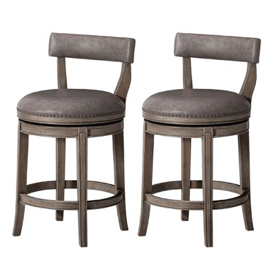 Maven Lane Alexander Rotating Low Back Kitchen Stool in Vegan Leather Seat, Set of 2