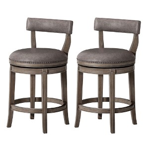 Maven Lane Alexander Rotating Low Back Kitchen Stool in Vegan Leather Seat, Set of 2 - 1 of 4