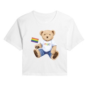 Women's - Instant Message - Pride Teddy Bear Cropped Graphic T-Shirt - 1 of 4