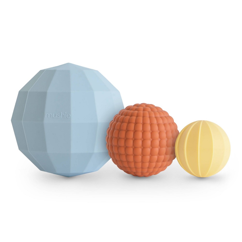 Photos - Sorting & Stacking Toys Mushie Silicone Nesting Sphere Sensory Toy - Blue - 3pk