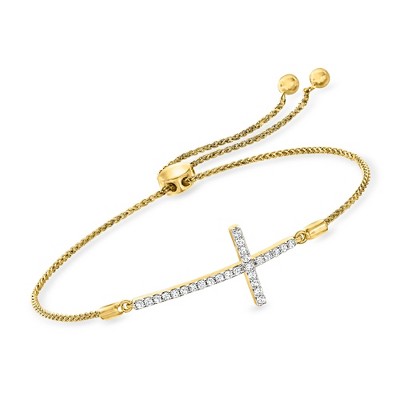 Ross-Simons 0.33 ct. t.w. Diamond Cross Bolo Bracelet in 18kt Gold Over Sterling Size