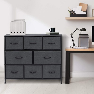Black Fabric and Steel 8-Drawer Nursery Dresser
