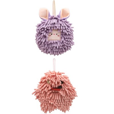 REGALWOVEN Bathroom Cute Decorative Absorbent Soft Chenille Hanging Hand Towel 7" x 7" 2 Pcs