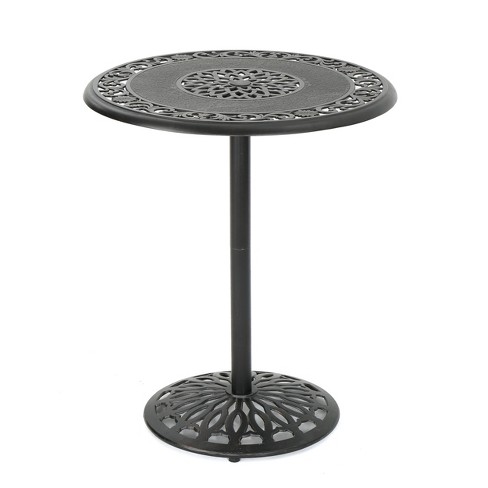 Hannah Round Cast Aluminum Bar Table: Weather-Resistant, Floral Scrollwork, Christopher Knight Home - image 1 of 4