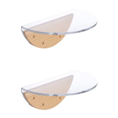 MYZOO Clear Floating Round Lack 8 Inch Long 12 Inch Wide Modern Wood Wall Mounted Cat Shelf with Acrylic Transparent Flat Board for Cats (2 Pack)