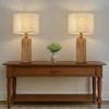 ALOADECOR Farmhouse Traditional Natural Solid Wood Table Lamp with Beige Fabri Drum Shade for Bedroom Living Room(2 Pack) - 2 of 4