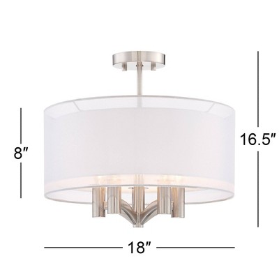 Elegant Brushed Nickel 21" Semi-Flush Ceiling Light with Sheer Silver Double Drum
