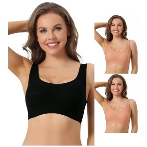 INSPIRE CHIC Women's Wirefree Push Up Workout Yoga Sleep Comfort Sports Bra 3 Packs - 1 of 4