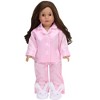 Sophia's Satin Button Up Pajama Top and Bottoms with Piping Plus Fluffy Bunny Slippers for 18 Inch Dolls, Pink/White - 2 of 4