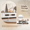 Modern TV Stand for TVs Up to 80 Inches, Glass Door, 2 Drawers and Cabinets, Solid Wood Legs, Metal Handles TV Storage Cabinet for Living Room - 3 of 4
