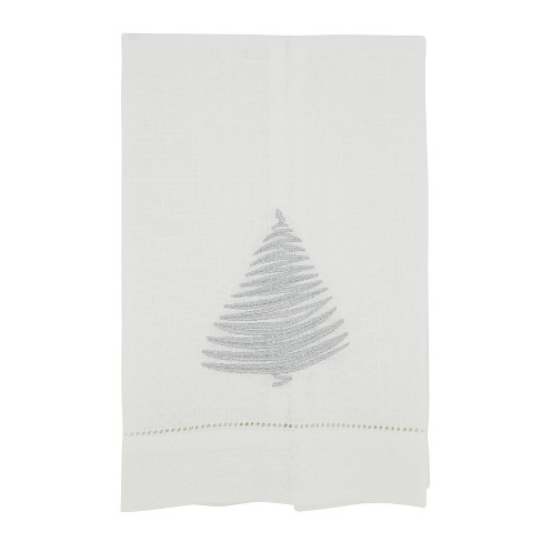 Saro Lifestyle XM503.S1422 14 x 22 in. Holly Jolly Embroidered Christmas Tree Guest Towel Silver - Set of 4