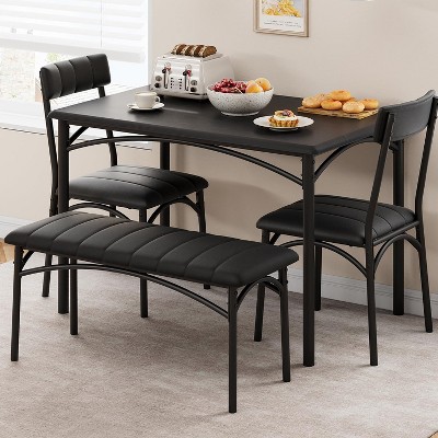 Dining Table Set for 4, Kitchen Table with Upholstered Chairs and Bench, Wood Rectangular Dining Table and Chairs Set for Home