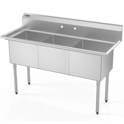 winado 60 in. 3 Compartment 304 Stainless Steel Sink With Backsplash