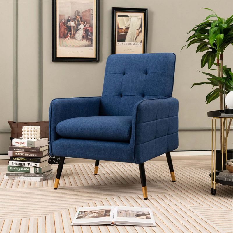 Costway Linen Fabric Accent Chair Modern Single Sofa Chair with Solid Metal Legs Blue/Grey/White, 4 of 9