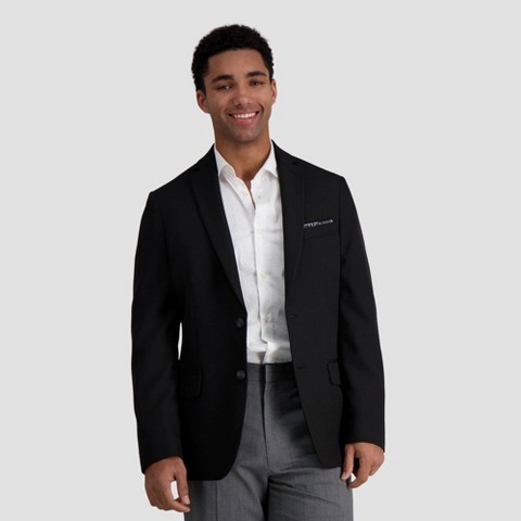 Мужские пиджаки Haggar H26 Men's Flex Series Slim Fit Blazer - Black 42: Midweight Knit, Notched Collar, 5 Pockets