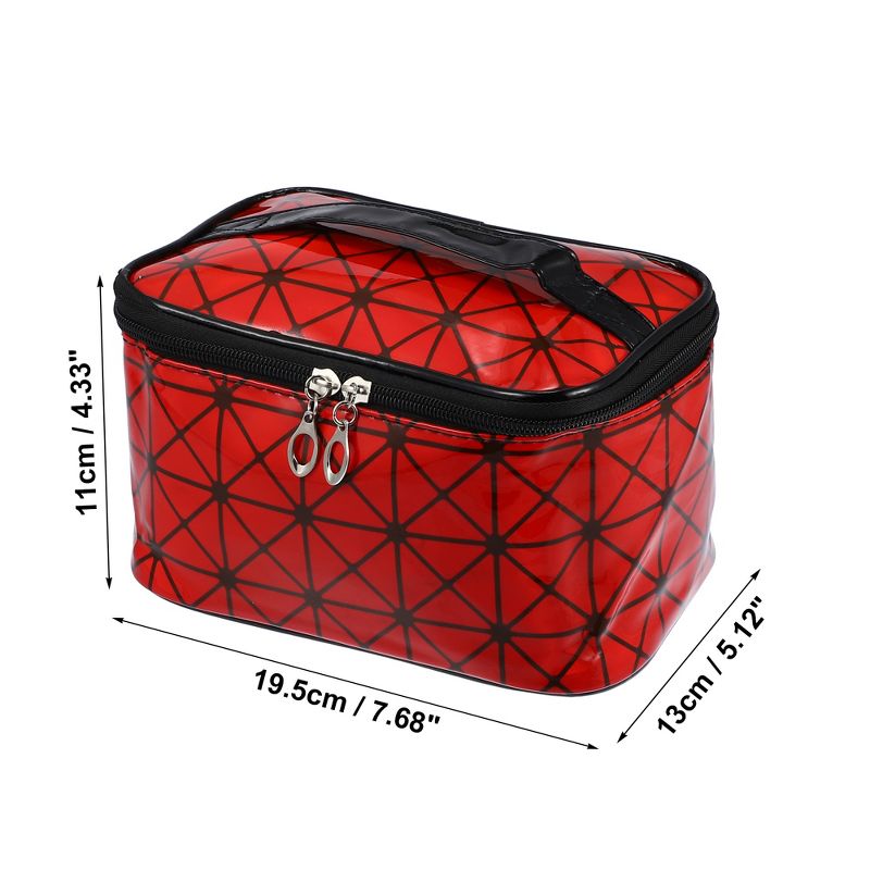 Unique Bargains Rhombus Pattern Red Makeup Bag with Mirror Cosmetic Travel Bag for Women 1 Pcs, 4 of 7