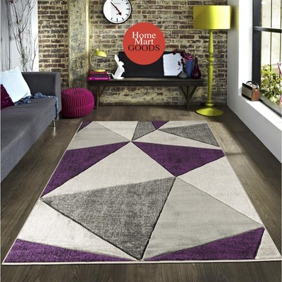 Home Mart Goods Purple Geometric Triangles Hand-Carved Soft Living Room Area Rug