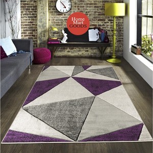Home Mart Goods Purple Geometric Triangles Hand-Carved Soft Living Room Area Rug - 1 of 4