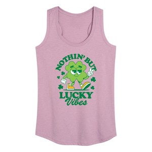 Women's - Instant Message - St. Patrick's Day Nothin' But Lucky Vibes Clover Graphic Racerback Tank - 1 of 4