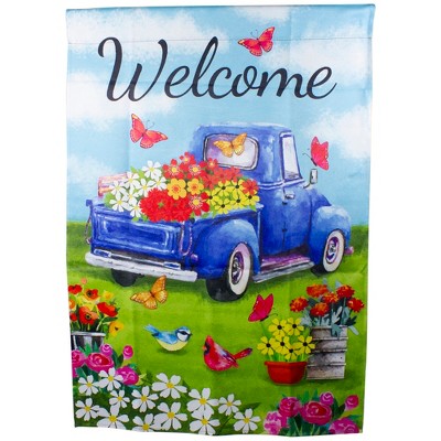 Northlight Welcome Blue Pickup Truck with Flowers Outdoor House Flag 28" x 40"