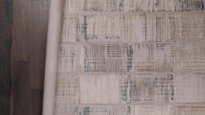 Halvard Blue and Ivory Lattice 5'x8' Washable Wool-Blend Area Rug
