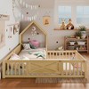 House Floor Bed, Double Full Floor Bed with Door and Full-length Guardrails, Multi-function Design, Grey - 2 of 4
