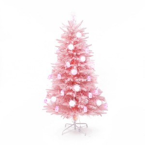 LuxenHome 5Ft Pink Cherry Blossom Christmas Tree with Fiber Optic Lights & Snowman Star Topper - 1 of 4