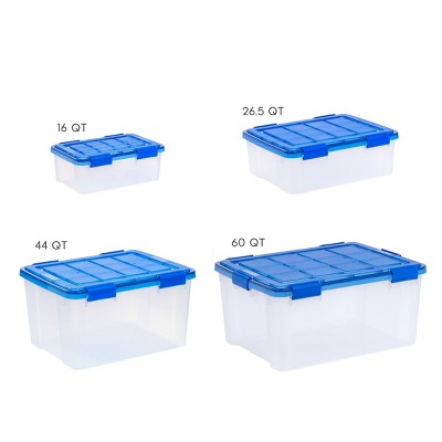16 Quart Clear Plastic Stackable Storage Boxes with Blue Lids, Pack of 6