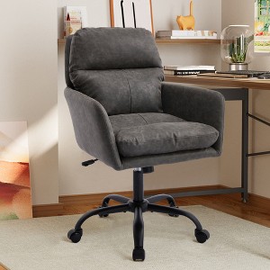 ORRD PU Leather Office Chair, Adjustable Height Swivel Chair with Black Metal Base, Ergonomic Desk Chair for Bedroom & Office,Brown - 1 of 4
