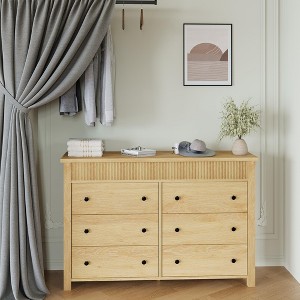 6 Drawer Dresser for Bedroom, 47"w Wooden Chest of Drawers, Fluted Dresser TV Stand, Clothes Storage Organizer for Bedroom Hallway - 1 of 4