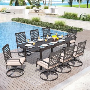 Captiva Designs 9pc Patio Slat-top Adjustable Steel Rectangle Dining Table & Black Metal Chairs - 1 of 4