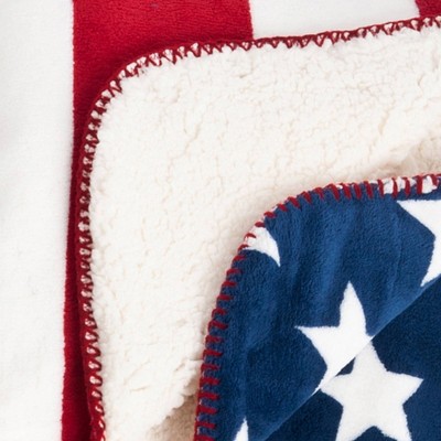 Patriotic Red Sherpa Fleece Reversible Throw Blanket