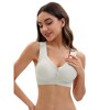 INSPIRE CHIC Women's Front Closure Full Coverage Bra Wirefree Wave Trim U Back Soft Bras 4X-Large Light Grey - 4 of 4