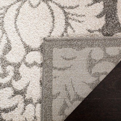 Gray and Beige Floral Synthetic Outdoor Area Rug