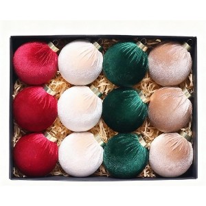 12 PCS Festiva Christmas Tree Ornaments Velvet Balls for Xmas Decor- Multicolor - 1 of 4