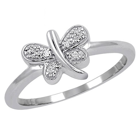 Women's Sterling Silver Accent Round-Cut White Diamond Pave Set Butterfly Ring - White - image 1 of 2
