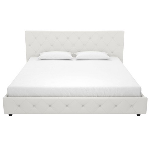 King Dalia Faux Leather Upholstered Bed, King Size White Faux Leather Bed