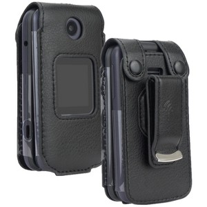Nakedcellphone Vegan Leather Case with Belt Clip for Alcatel Go Flip 4, TCL FLIP Pro, TCL Classic, TCL Flip Go - Black - 1 of 4