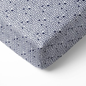 Bacati - Grid Navy 100 percent Cotton Universal Baby US Standard Crib or Toddler Bed Fitted Sheet - 1 of 4