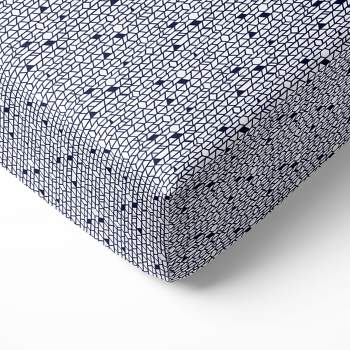 Bacati - Grid Navy 100 percent Cotton Universal Baby US Standard Crib or Toddler Bed Fitted Sheet