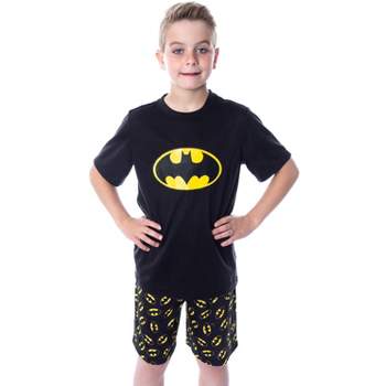 DC Comics Big Boys' Batman Logo Short Sleeve Shirt Pajama Short Set Black